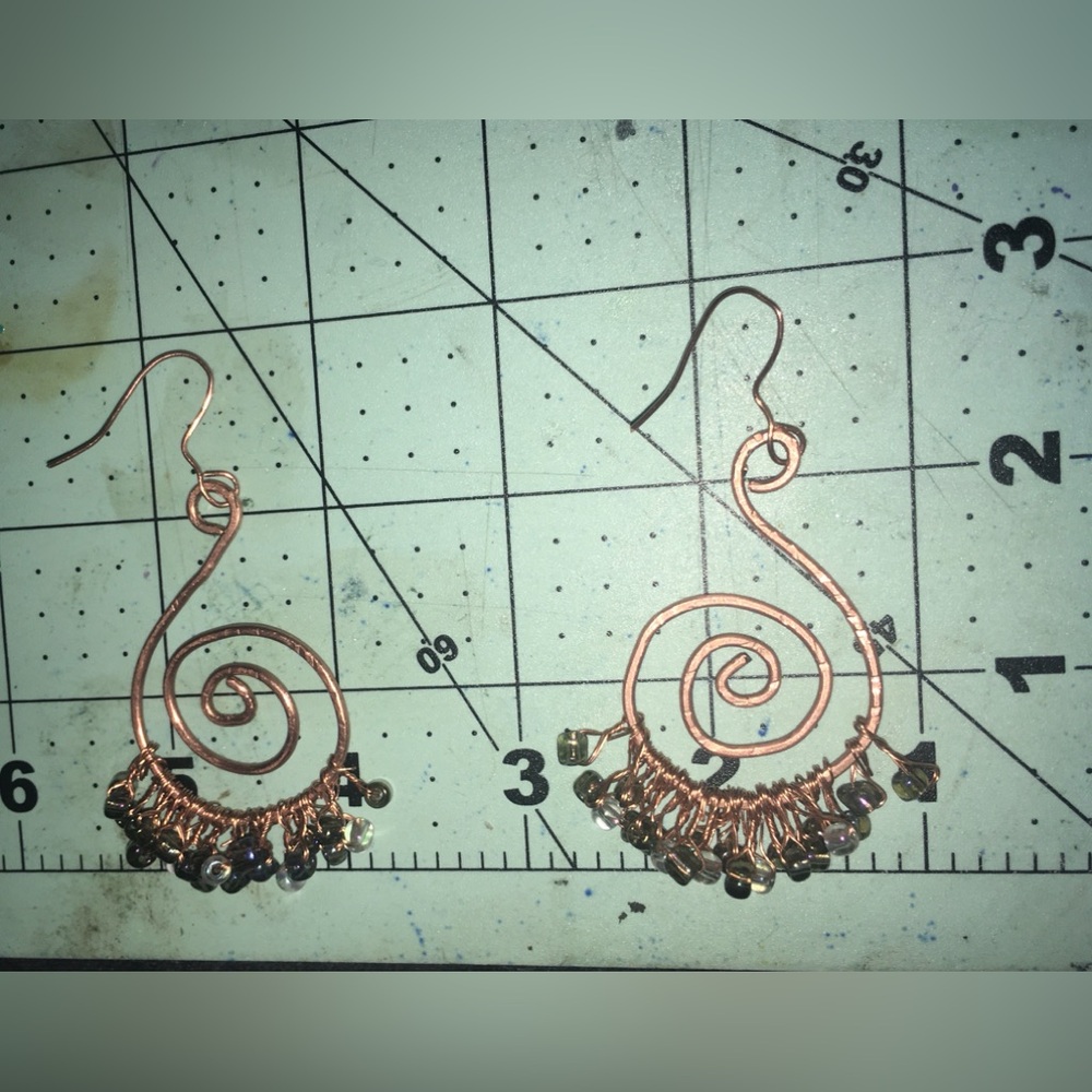 BOGO 50% OFF! Swirled Copper Dangly Beaded Earrings. Handmade - Picture 8 of 10